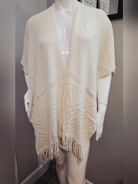 Ferand Women's Travel Cream Shawl Wrap Open Front Poncho Cape for Fall Winter